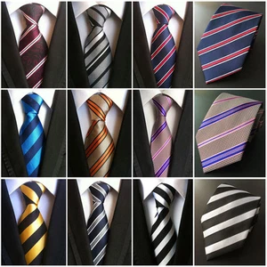 Men’s Classic Stripe Tie JACQUARD WOVEN Necktie Wedding Party Ties HZ198 - Picture 1 of 9
