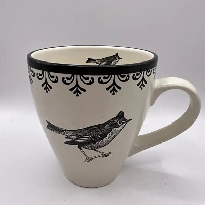 World Market French Letterpress Black And Cream Tapered Black Bird Stoneware Mug - Image 1 of 4