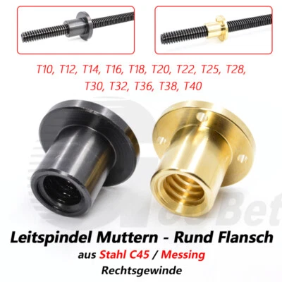 T10-T40 Rund Flansch Mutter für Leitspindel Trapezgewindespindel Messing / Stahl - Bild 1 von 4