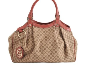 Authentic GUCCI Diamante Sukey Tote Hand Bag Canvas Leather 211944 Brown 4154M - Picture 1 of 10
