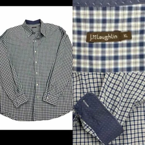 J.McLaughlin XL Plaid Flip-Cuff Shirt 100 % Cotton Tartan Blue Green Preppy - Picture 1 of 12