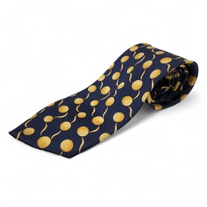 Italo Ferretti Tie 100% Silk Hand Made in Italy Modern Big Polka Dot Blue Gold - Picture 1 of 11