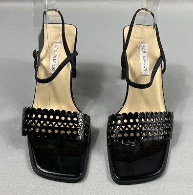 Vintage Ann Marino Shoes Womens Sz 9M Black Patent Square Toe Block Heels Straps - Image 1 of 4