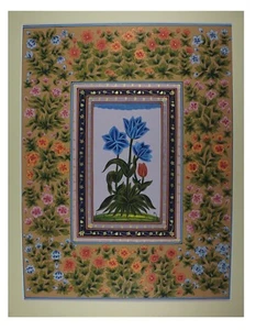 Miniatura Quadro Carta Mughal Arte Floreale Fiore Fatto a Mano Acquerello Originale A - Foto 1 di 20