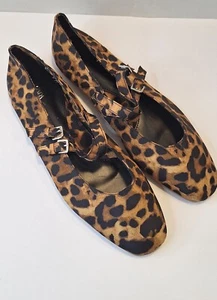 ZARA Nylon Animal Print Ballet Flats With Buckle Women's Sz 40 Mob Wife Mature 9 - Picture 1 of 10