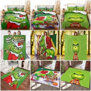 Die Grinch Weihnachten Bettdecken Abdeckung Bettwäsche Set Flanell Decke Teppich - Bild 1 von 13