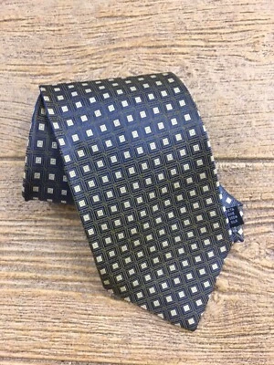 Corbata para hombre Valerio Garati pura 100 % seda hecha a mano azul oscuro y dorado cuadrados Foto 1 de 4