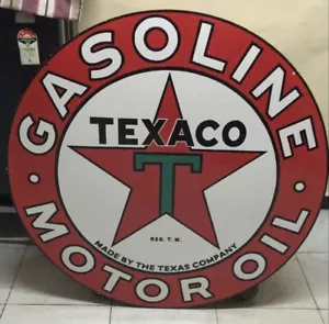 Texaco Motor Oil Rare Porcelain Heavy Metal 48 inches Double Side TC - Picture 1 of 3