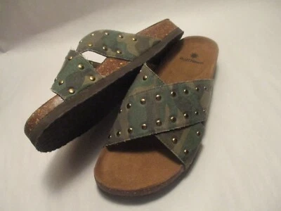 Ruff Hewn Obion2 Womens 8M Fabric, Leather Sock Cushioned Cork Camo,Stud Sandals - Image 1 of 4