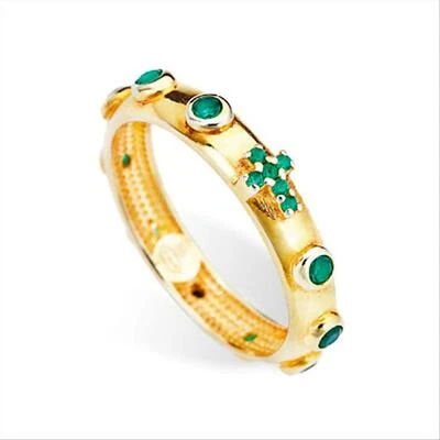 Anello donna amen AROGV-16 in argento colore oro con cristalli verdi - Immagine 1 di 3