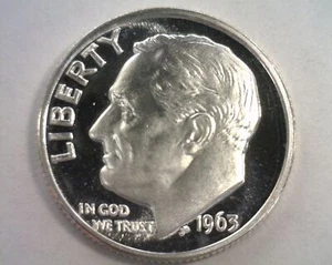 1963 ROOSEVELT DIME GEM PROOF CAMEO GEM PR CAM. NICE ORIGINAL COIN BOBS COINS - Picture 1 of 2
