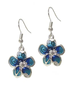 Aqua Blue Flower Garden Theme Flower Aqua Blue Dangle Wire Pierced Earrings - Picture 1 of 1
