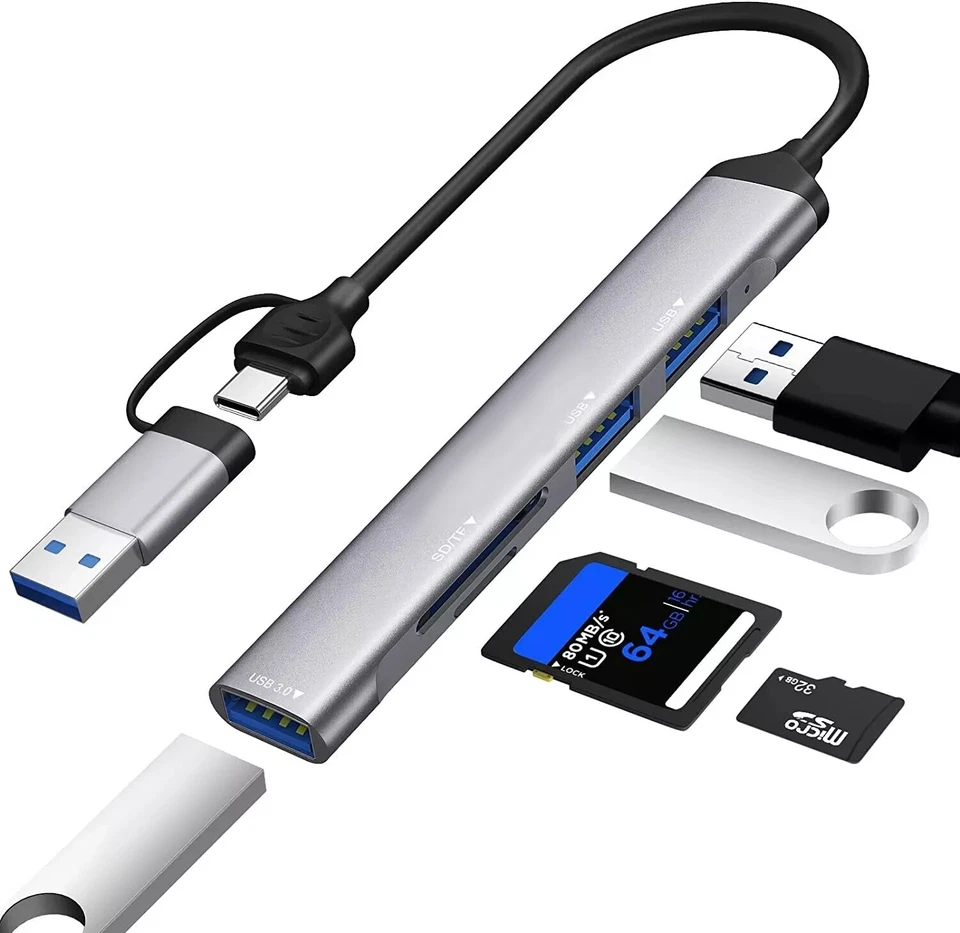 Hub USB 5 porte Ultra Slim Data Type C Hub con 1 USB 3.0, 2 USB 2.0, TF/SD/Micro - Immagine 1 di 1