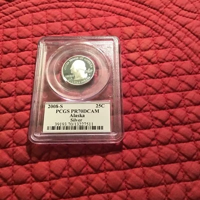 2008-S Silver Proof Alaska State Quarter PCGS PR70 DCAM with State Flag Label - Image 1 of 2