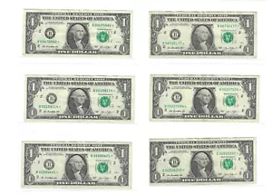 (6) 2013 B $1 Duplicate Star Note Bills Circulated- 3 DC and 3 Texas - Picture 1 of 2