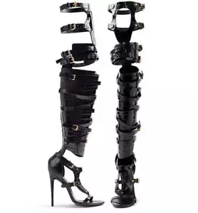 Women Roma Shoes Sandals Buckle Over Knee High Heel Gladiator Gold Boots Plus - Picture 1 of 28