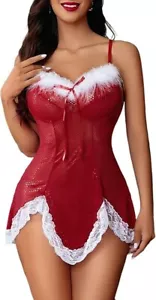Avidlove Sexy Lingerie Babydoll Red Santa Cosplay with G-String Size Large - Picture 1 of 6