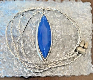 Kendra Scott Milla Lariat Necklace Brushed Silver Tone Blue Lace Agate EUC - Picture 1 of 5