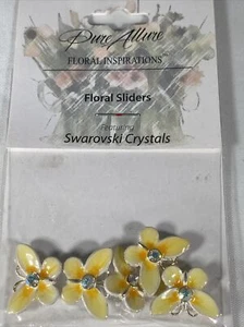 Pure Allure Yellow Butterfly Floral Slider Enamel Beads Crystal AB 5 Pcs - Picture 1 of 6