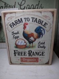 Farmhouse Style Home Décor Tiered Tray Chunky wood Block sign, Rooster and Eggs - Picture 1 of 6