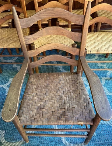 8 Vintage Shaker style Walnut Ladder Back includes 1 Armchair - Delbert Nichols Cover