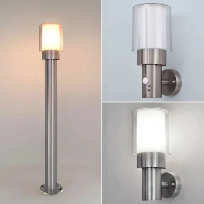 E27 LED Außenleuchten IP44 Edelstahl Wandlampe Standleuchte m/o Bewegungsmelder - Bild 1 von 4