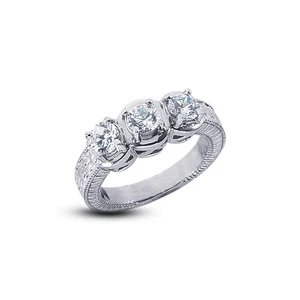 0.84ct H-SI1 Round Natural Certified Diamonds 14k  Vintage Style Engagement Ring - Picture 1 of 3