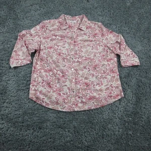Coral Bay Shirt Womens 2X Pink White Paisley Floral Button Up Stretch 3/4 Sleeve - Afbeelding 1 van 16