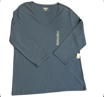 St. John's Bay Blue Grey Long Sleeve Cotton T-Shirt Women's Size XL New With Tag - Image 1 of 4