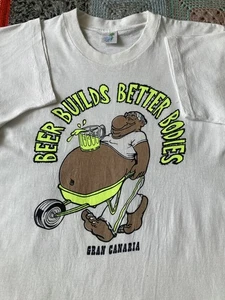 Camiseta de recuerdo vintage años 90 Beer Builds Better Bodies Gran Canaria - Imagen 1 de 7