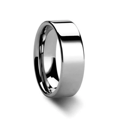 8mm Tungsten Comfort Fit Flat Wedding Band Ring, Polished, 4mm, 6mm 10mm - Image 1 of 3