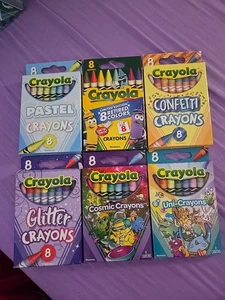 6 Crayola Special Edition Crayons Glitter, Pastel, Cosmic, Uni,Confetti, Retired - Picture 1 of 3