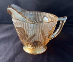 Vintage Jeanette Iris & Herringbone Carnival Glass Iridescent Marigold Creamer - Picture 1 of 9
