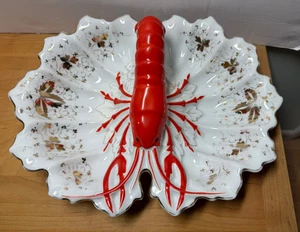 Antique German Porcelain Gold & Red Decorated Lobster Divided Dish Numbered - Picture 1 of 7