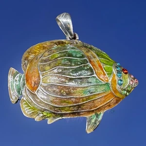 Papagei Fisch Anhänger Emaille auf Sterling Silber Strass Sea Life Strand - Bild 1 von 8
