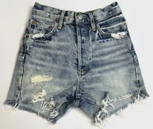 AGOLDE Women's 24 Cotton Dee High Rise Cutoff Distressed Blue Jean Denim Shorts - Picture 1 of 15