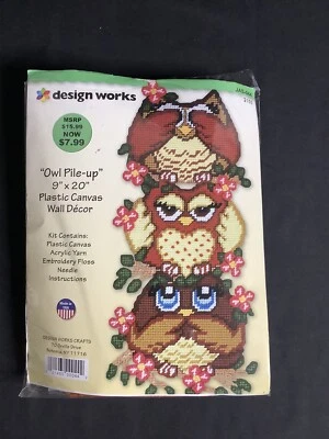 Design Works Owl Pile-Up Needlepoint Plastic Canvas Wall Decor 9” x 20” USA - Image 1 of 3
