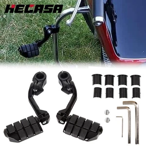 1-1/4" Engine Guard Long Angled Black Highway Foot Pegs Mount For Harley Touring - Picture 1 of 16
