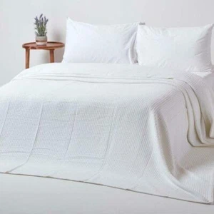 Organic Cotton White Waffle Blanket Throw Bedspreads Large Sofa Bed Throws - Picture 1 of 25