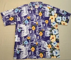 M.E. Sport Men’s Hawaiian Shirt Size XL Blue Floral Aloha Hawaii Hibiscus Leaf - Picture 1 of 11
