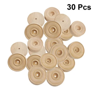 30 Pcs Solid Wood Small Wheels Wooden for Crafts Handmade Supplies - Picture 1 of 12