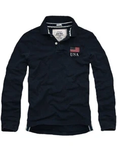 Mens CALI HOLI Muscle Fit Embroidered Polo Long Sleeve T-Shirt Navy 100%Cotton - Picture 1 of 2