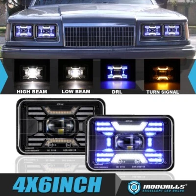 Par de faros LED de 4x6 pulgadas Hi/Lo DRL lámpara giratoria para Plymouth Caravelle 1979-89 Foto 1 de 4