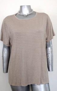 WOMAN ALFANI PULLOVER TOP BLOUSE Size 2X Striped Short Sleeves Rayon Beige color - Picture 1 of 16