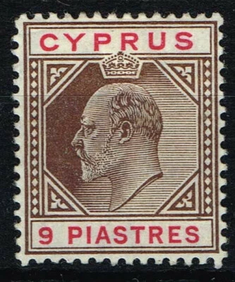 CYPRUS 1904 - 1910 KE VII 9 PIASTRES BROWN & CARMINE FINE MOUNTED MINT SG 68 - Image 1 of 2