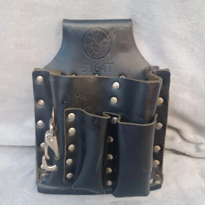 Vtg Klein Tool 5164T Tool Belt Pouch Leather 8 Pocket Tunnel Loop Electrican Bag - Image 1 of 4