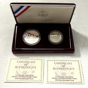 US 1996 Atlanta Centennial Commemorative Silver 2PC Coin Set with COA OGP - Picture 1 of 3