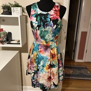 Felicity & Coco Multicolor Tie Dye Floral Sleeveless Fit & Flare Dress size M