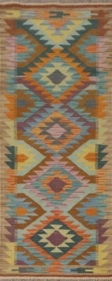 Alfombra hecha a mano Kilim Southwestern tejido plano corredor 2'x7' alfombra de lana reversible Foto 1 de 4