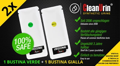 CLEAN URIN Urina Sintetica 2 BUSTINE 🍏🍋 (1 VERDE + 1 GIALL0) 2 x 25 ml CLEANU